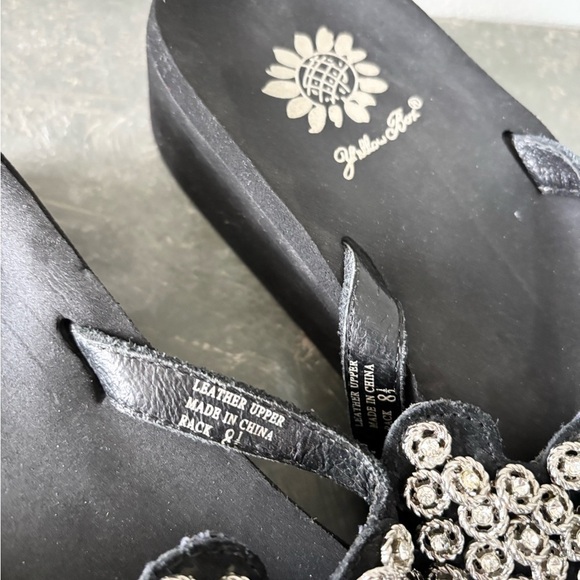 Yellow Box black platform sandals rhinestone cross suede leather size 8.5 - Picture 3 of 6